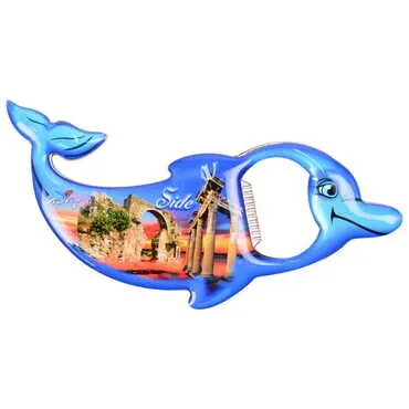 Side Themed Dolphin Shaped Metal Magnetic Bottle Opener 102x67 mm - 4