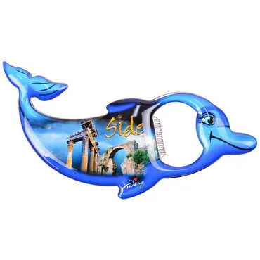 Side Themed Dolphin Shaped Metal Magnetic Bottle Opener 102x67 mm - 6