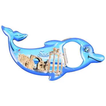 Side Themed Dolphin Shaped Metal Magnetic Bottle Opener 102x67 mm - 7