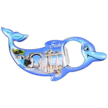 Side Themed Dolphin Shaped Metal Magnetic Bottle Opener 102x67 mm - 8
