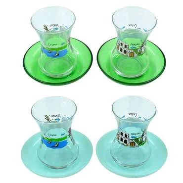 Toptan Alaçatı Bölgesi Temalı Myros Lüx Renkli İkili Çay Seti - 2