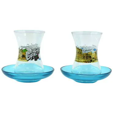 Ephesus Themed Custom Printed Turkish Tea Glass Set Of 2 Pcs - 5