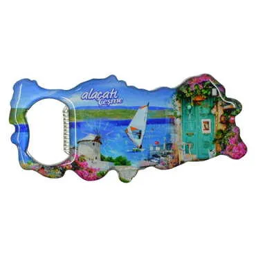 Toptan Alaçatı Bölgesi Temalı Myros Metal Harita Açacak Magnet 100x45 mm - 6