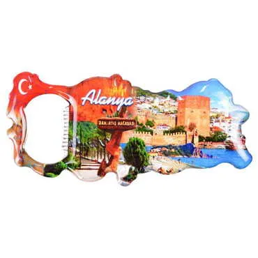 Alanya Themed Map Shaped Metal Magnetic Bottle Opener 100x45 mm - 5
