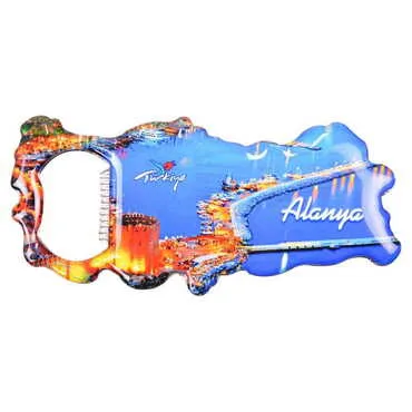 Alanya Themed Map Shaped Metal Magnetic Bottle Opener 100x45 mm - 7