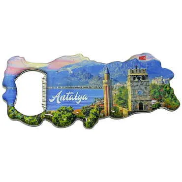 Antalya Themed Map Shaped Metal Magnetic Bottle Opener 100x45 mm - 4