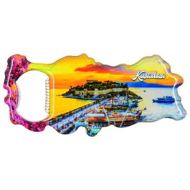 Kusadasi Themed Map Shaped Metal Magnetic Bottle Opener 100x45 mm - 5