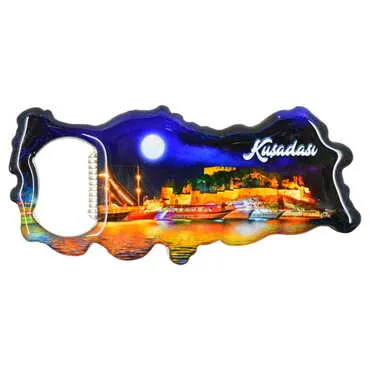 Kusadasi Themed Map Shaped Metal Magnetic Bottle Opener 100x45 mm - 6