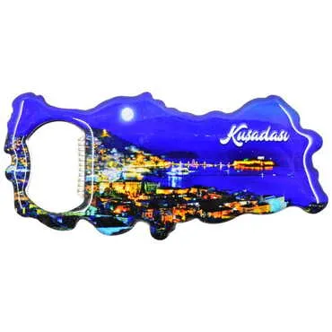 Kusadasi Themed Map Shaped Metal Magnetic Bottle Opener 100x45 mm - 7