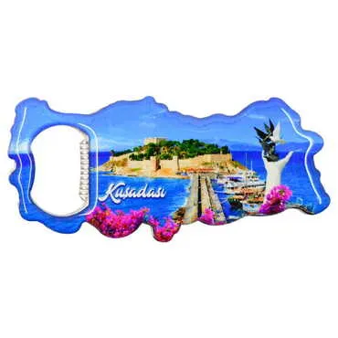 Kusadasi Themed Map Shaped Metal Magnetic Bottle Opener 100x45 mm - 8