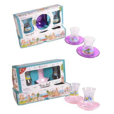 Kemer Themed Colored Tea Glass Set Of 2 Pcs - 2