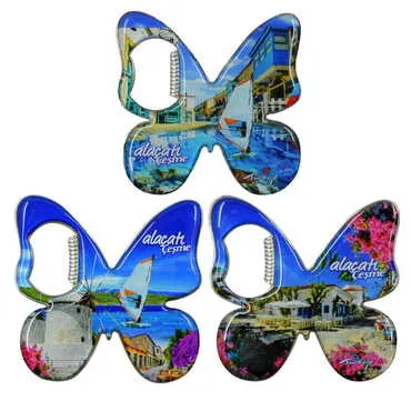 Alacati Region Themed Butterfly Shaped Metal Magnetic Bottle Opener 70x70 mm - 3
