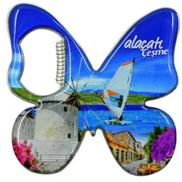 Alacati Region Themed Butterfly Shaped Metal Magnetic Bottle Opener 70x70 mm - 4