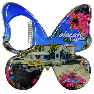 Alacati Region Themed Butterfly Shaped Metal Magnetic Bottle Opener 70x70 mm - 5