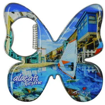 Alacati Region Themed Butterfly Shaped Metal Magnetic Bottle Opener 70x70 mm - 6