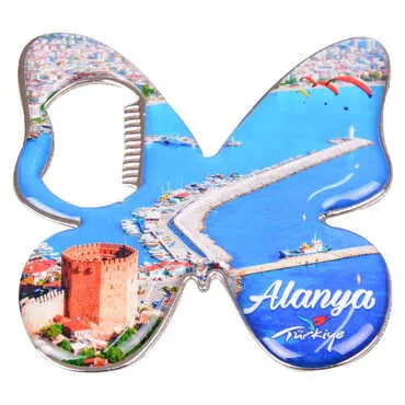 Alanya Themed Butterfly Shaped Metal Magnetic Bottle Opener 70x70 mm - 6