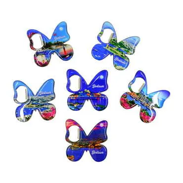 Bodrum Themed Butterfly Shaped Metal Magnetic Bottle Opener 70x70 mm - 6