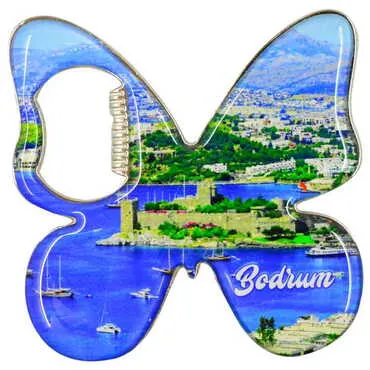 Bodrum Themed Butterfly Shaped Metal Magnetic Bottle Opener 70x70 mm - 7