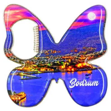 Bodrum Themed Butterfly Shaped Metal Magnetic Bottle Opener 70x70 mm - 8