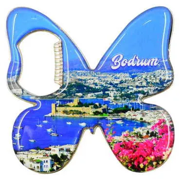 Bodrum Themed Butterfly Shaped Metal Magnetic Bottle Opener 70x70 mm - 9