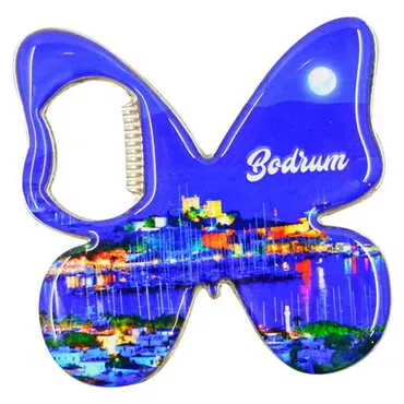 Bodrum Themed Butterfly Shaped Metal Magnetic Bottle Opener 70x70 mm - 10