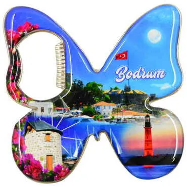 Bodrum Themed Butterfly Shaped Metal Magnetic Bottle Opener 70x70 mm - 11