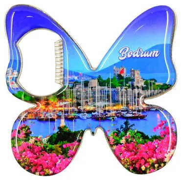 Bodrum Themed Butterfly Shaped Metal Magnetic Bottle Opener 70x70 mm - 12