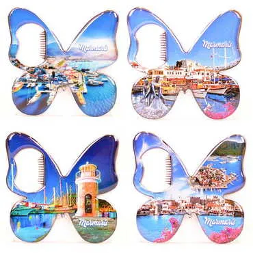 Marmaris Themed Butterfly Shaped Metal Magnetic Bottle Opener 70x70 mm - 3