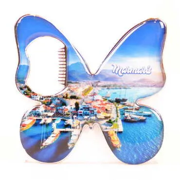 Marmaris Themed Butterfly Shaped Metal Magnetic Bottle Opener 70x70 mm - 4