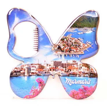 Marmaris Themed Butterfly Shaped Metal Magnetic Bottle Opener 70x70 mm - 5