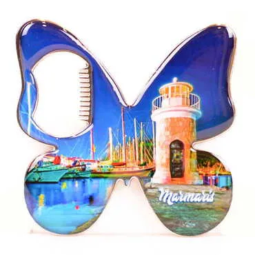Marmaris Themed Butterfly Shaped Metal Magnetic Bottle Opener 70x70 mm - 6