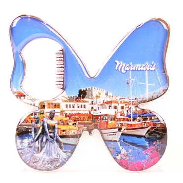 Marmaris Themed Butterfly Shaped Metal Magnetic Bottle Opener 70x70 mm - 7