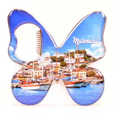 Marmaris Themed Butterfly Shaped Metal Magnetic Bottle Opener 70x70 mm - 8