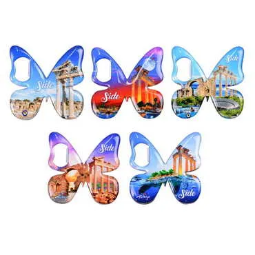 Side Themed Butterfly Shaped Metal Magnetic Bottle Opener 70x70 mm - 3