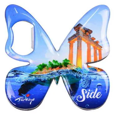 Side Themed Butterfly Shaped Metal Magnetic Bottle Opener 70x70 mm - 4