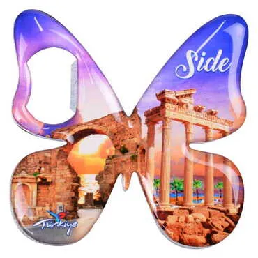 Side Themed Butterfly Shaped Metal Magnetic Bottle Opener 70x70 mm - 5