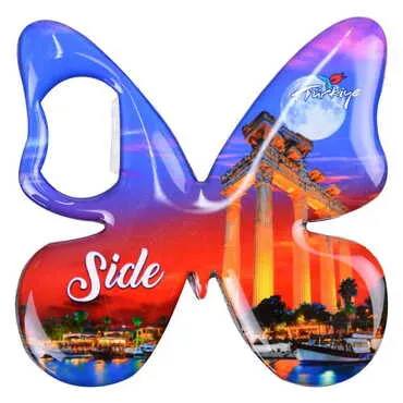 Side Themed Butterfly Shaped Metal Magnetic Bottle Opener 70x70 mm - 6