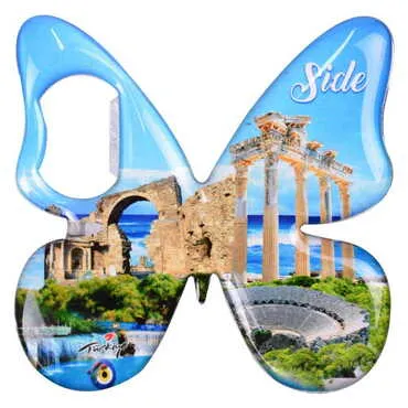 Side Themed Butterfly Shaped Metal Magnetic Bottle Opener 70x70 mm - 8