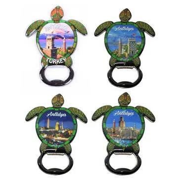 Antalya Themed Turtle Shaped Metal Magnetic Bottle Opener 103x75 mm - 3