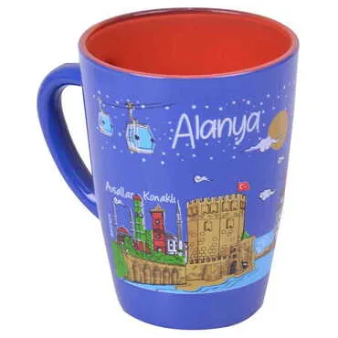 Alanya Themed Duo Colored and Printed Glass Mug - 6