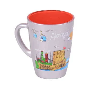 Alanya Themed Duo Colored and Printed Glass Mug - 7