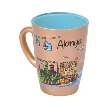 Alanya Themed Duo Colored and Printed Glass Mug - 8