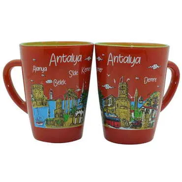 Toptan Antalya Temalı Myros Çift Renkli Cam Kupa - 4