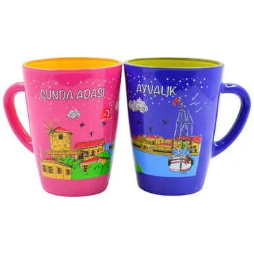 Ayvalik Themed Duo Colored and Printed Glass Mug - 4