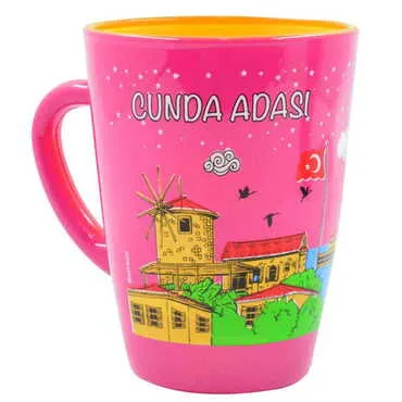 Ayvalik Themed Duo Colored and Printed Glass Mug - 6