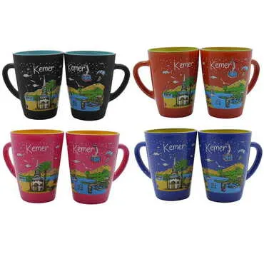 Kemer Themed Duo Colored and Printed Glass Mug - 2