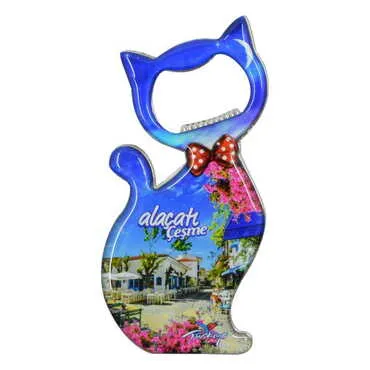 Toptan Alaçatı Bölgesi Temalı Myros Metal Kedi Açacak Magnet 97x48 mm - 5