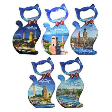 Antalya Themed Cat Shaped Metal Magnetic Bottle Opener 97x48 mm - 3