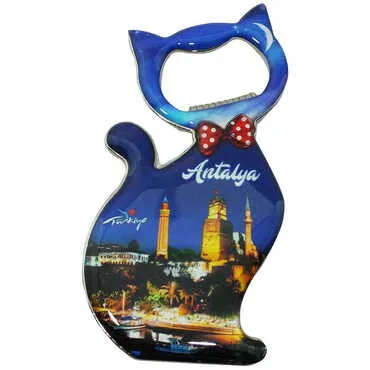 Antalya Themed Cat Shaped Metal Magnetic Bottle Opener 97x48 mm - 4