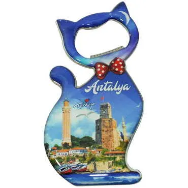Antalya Themed Cat Shaped Metal Magnetic Bottle Opener 97x48 mm - 5